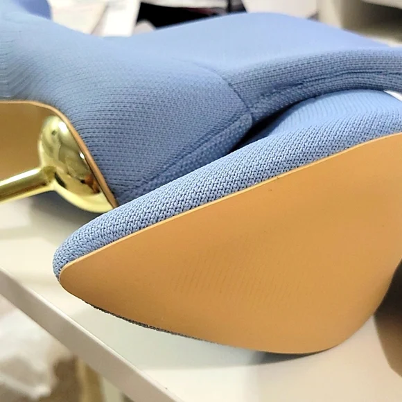 Minimalist Accent Golden Heel Pointy Toe Ankle Sock Stiletto Heeled Knit Boots - Picture 7 of 7